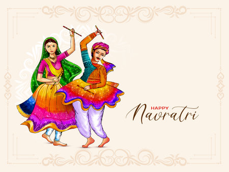 Happy navratri stylish dandiya garba night background vectorのイラスト素材