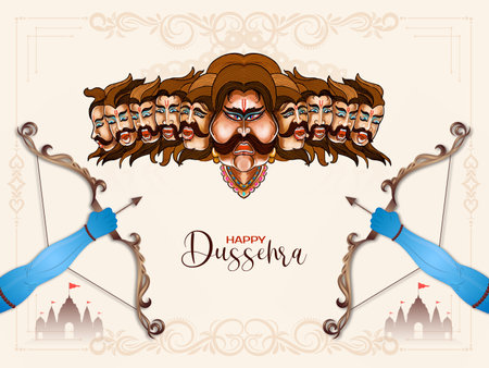 Religious Indian festival Happy Dussehra greeting background design vectorのイラスト素材