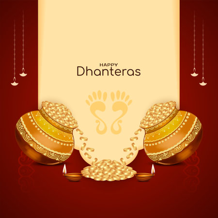 Happy Dhanteras Hindu cultural Indian festival background design vectorのイラスト素材
