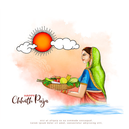 Happy Chhath puja cultural Hindu festival background vectorのイラスト素材
