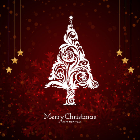 Merry Christmas festival beautiful greeting background with tree design vectorのイラスト素材