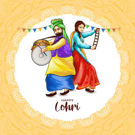 Happy Lohri indian traditional festival greeting design vectorのイラスト素材