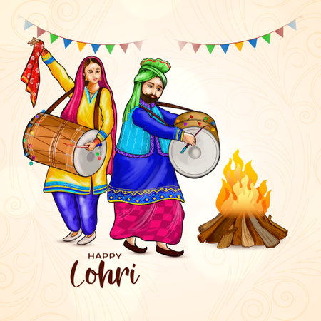 Happy Lohri indian punjabi sikh festival decorative background vectorのイラスト素材