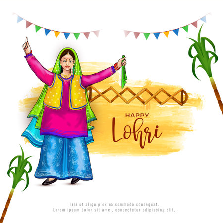 Happy Lohri indian punjabi sikh festival celebration background design vectorのイラスト素材