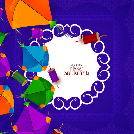 Beautiful Happy Makar Sankranti Indian festival greeting card vectorのイラスト素材