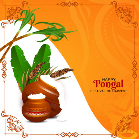 Happy Pongal Indian festival celebration greeting card design vectorのイラスト素材