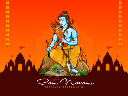 Happy Shree Ram Navami hindu cultural festival greeting background vectorのイラスト素材