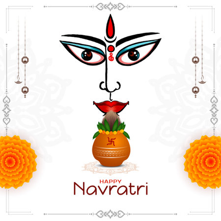 Happy Navratri Indian goddess worship festival celebration background vectorのイラスト素材