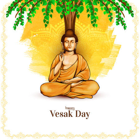 Happy Buddha purnima or Vesak day card with gautam buddha design vectorのイラスト素材