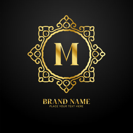 Letter M luxury brand logo concept golden design vectorのイラスト素材