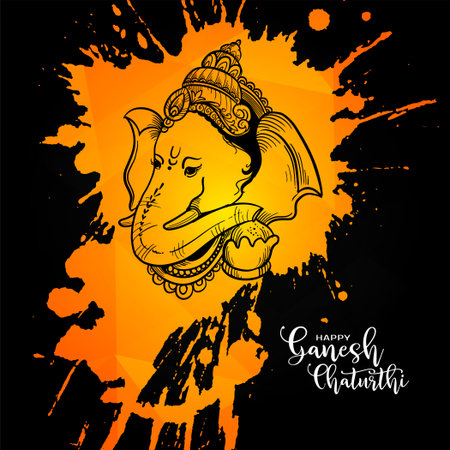 Elegant Happy Ganesh Chaturthi Indian traditional festival card vectorのイラスト素材