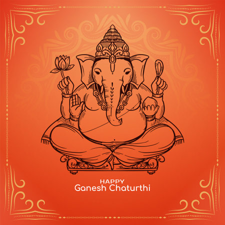 Religious Happy Ganesh Chaturthi Indian hindu festival celebration card vectorのイラスト素材