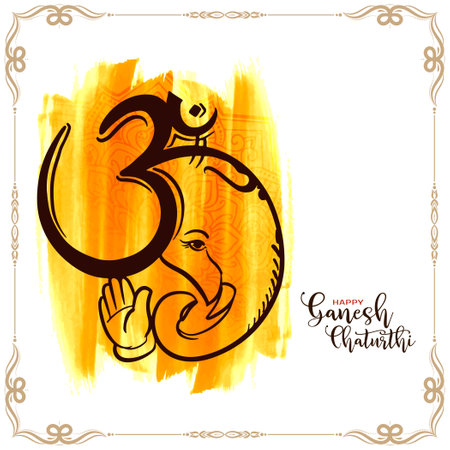 Religious Happy Ganesh Chaturthi Indian hindu festival celebration card vectorのイラスト素材