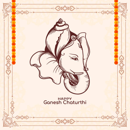 Happy Ganesh Chaturthi traditional Indian festival card design vectorのイラスト素材