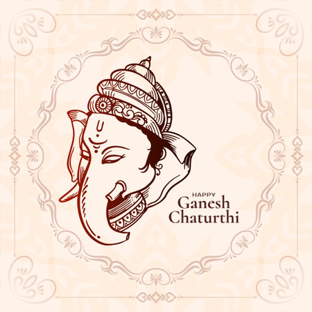 Happy Ganesh Chaturthi traditional Indian festival card design vectorのイラスト素材