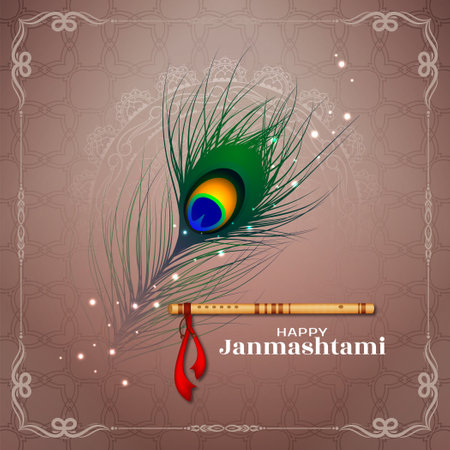 Happy Janmashtami Indian traditional festival greeting background design vectorのイラスト素材
