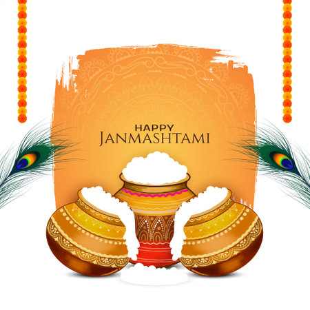 Cultural Happy Janmashtami Indian hindu festival celebration card vectorのイラスト素材