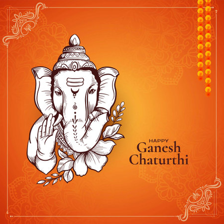 Elegant Happy Ganesh Chaturthi Indian festival greeting card vectorのイラスト素材