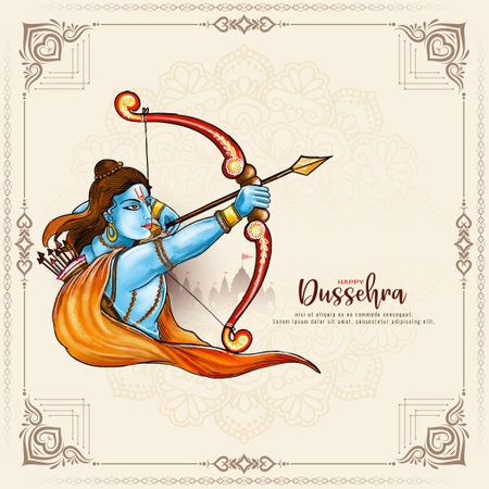 Beautiful Happy Dussehra indian Hindu cultural festival celebration card vectorのイラスト素材