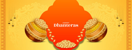 Beautiful Happy Dhanteras cultural Indian festival banner vectorのイラスト素材