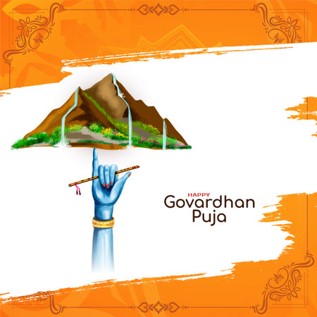 Happy Govardhan puja Indian cultural hindu festival greeting card vectorのイラスト素材