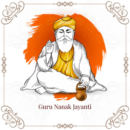 Happy Guru Nanak jayanti traditional sikh festival card vectorのイラスト素材