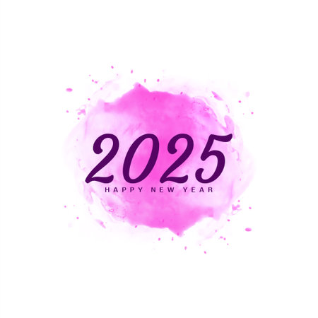 Happy new year 2025 pink watercolor splash background vectorのイラスト素材