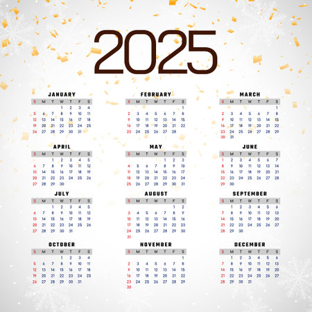 New year 2025 calendar confetti design vector