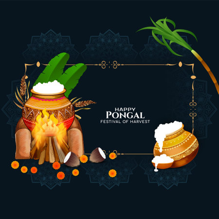 Beautiful Happy Pongal south Indian festival greeting background vectorのイラスト素材