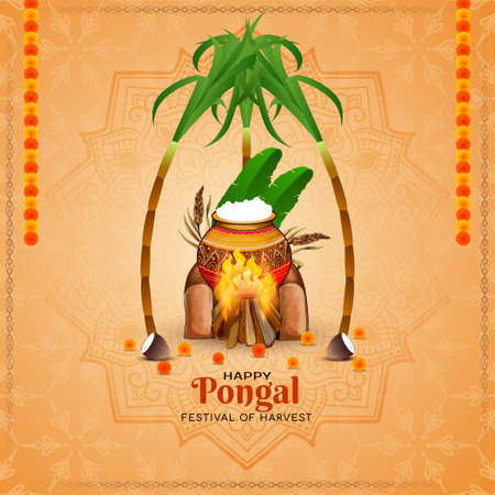 Happy Pongal Indian harvest festival celebration background vectorのイラスト素材