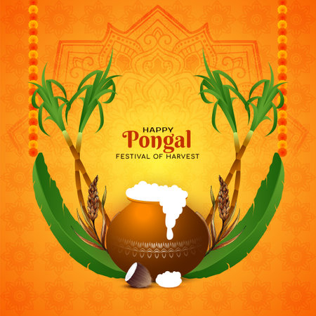 Happy Pongal Indian harvest festival celebration background vectorのイラスト素材