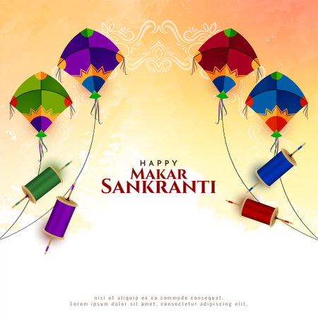 Colorful kites Happy Makar Sankranti Indian festival greeting card vectorのイラスト素材