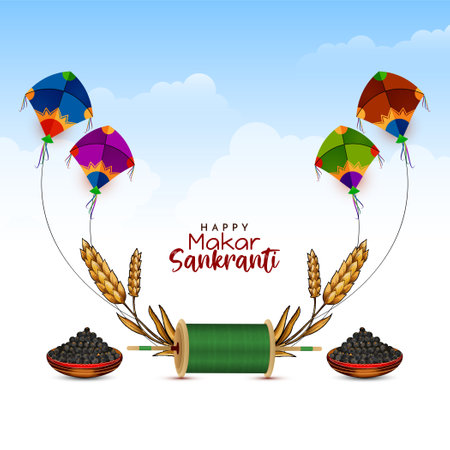 Decorative Kites Happy Makar Sankranti Indian festival background vectorのイラスト素材