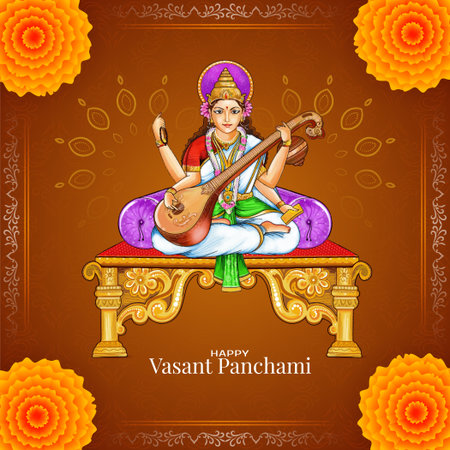 Happy Vasant Panchami religious Indian festival card background vectorのイラスト素材