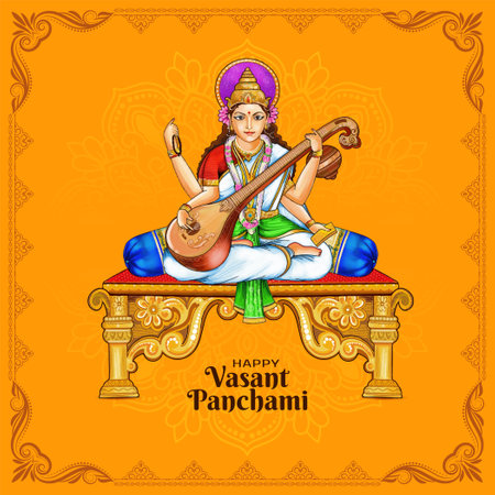 Beautiful Happy Vasant Panchami Indian cultural festival background vectorのイラスト素材