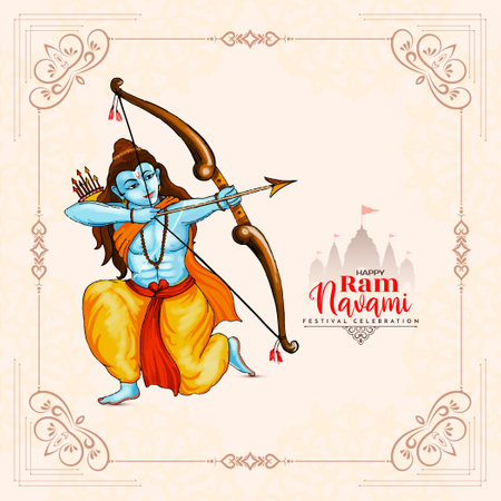 Beautiful Happy Ram Navami Indian festival cultural card vectorのイラスト素材