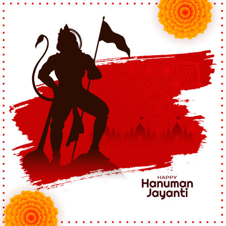 Happy Hanuman Jayanti cultural Indian festival religious card vectorのイラスト素材