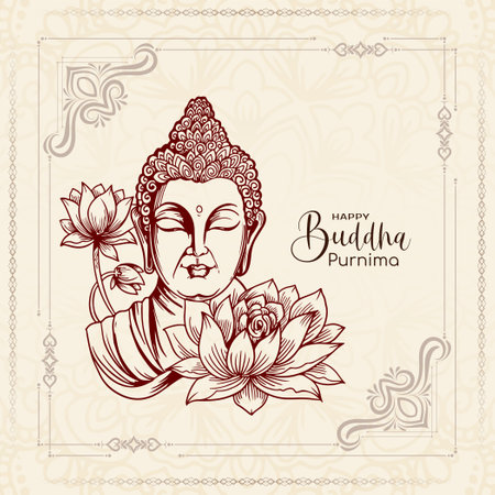 Elegant Happy Buddha Purnima Indian festival greeting card vectorのイラスト素材