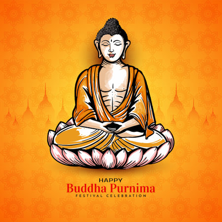 Beautiful Happy Buddha Purnima Indian festival card with Gautam Buddha design vectorのイラスト素材