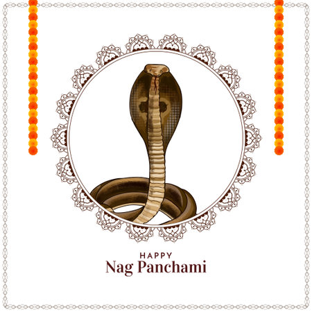 Happy Nag Panchami Indian religious elegant festival card vectorのイラスト素材