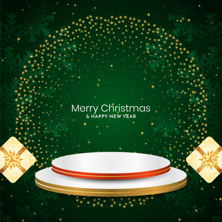 Merry Christmas decorative green background with podium for product display vetorのイラスト素材