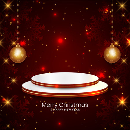 Merry Christmas red color glitters background with podium for product display vetorのイラスト素材