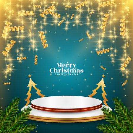 Glossy glitters Merry Christmas card with podium for product display vetorのイラスト素材