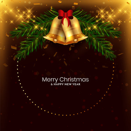 Merry Christmas glossy background with golden Christmas bell vectorのイラスト素材