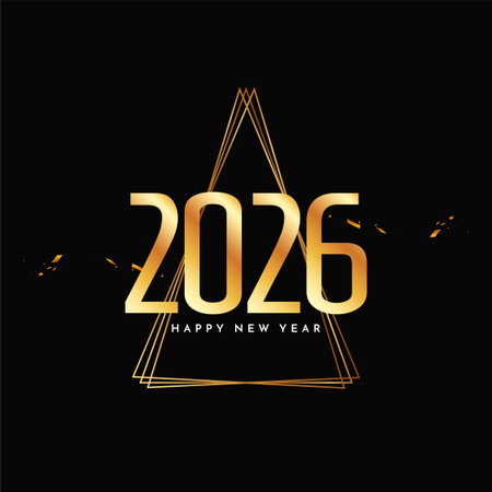 Happy new year 2026 golden text black background vectorのイラスト素材