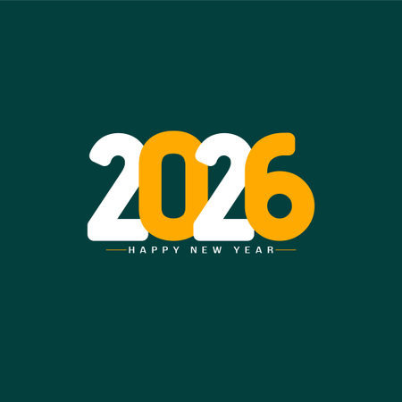 Happy new year 2026 colorful text on green background vectorのイラスト素材