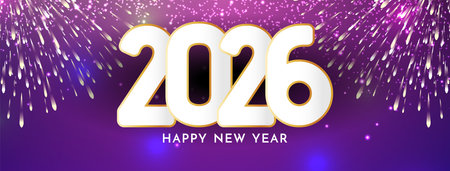 Happy new year 2026 fireworks banner design vector