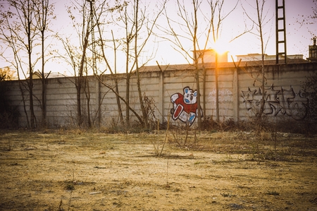 Painted graffiti on the abandoned wall .の写真素材