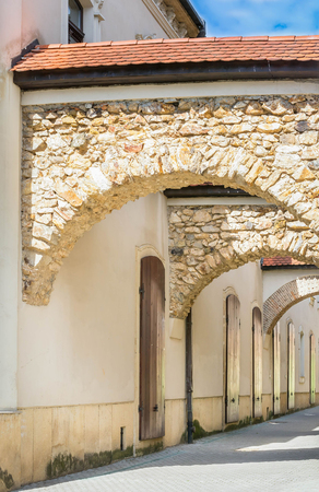 Charming old street detail, Romania, Transylvaniaの写真素材