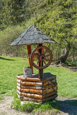 Rustic wooden well in Transylvania, Romania.